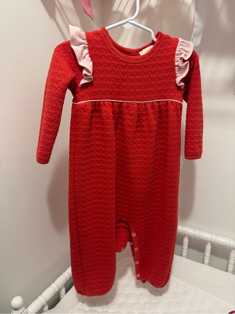 The Beaufort Bonnet Company Red Quilted One-Piece with Pink Ruffle